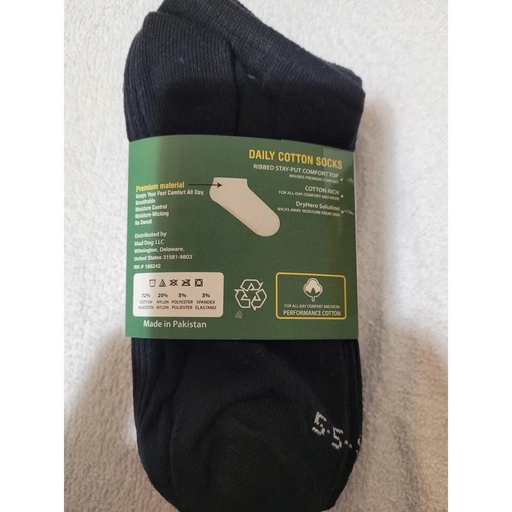 Hot Feet Ankle Socks Womens OS Black NEW 5 Pairs Rich Cotton Moisture Wicking